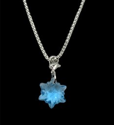 Beautiful Vintage Italian Sterling Silver Chain With Blue Snowflake Charm