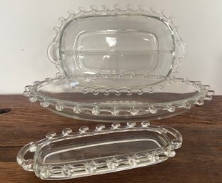 Three Vintage Heisey Lariat Crystal Serving Ware Pieces