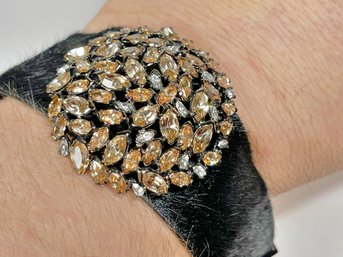 Signed Henro Bendel New York Leather And Rhinestone Bracelet