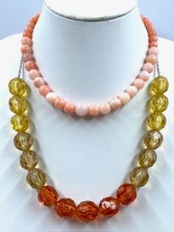 Pairing Of Grapefruit Toned Bead Necklaces