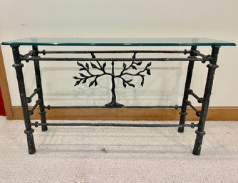 A Diego Giacometti Style Glass & Iron Console