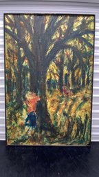 Impressionist Forest Abstract Signed 1964 48x32 Oil On Board