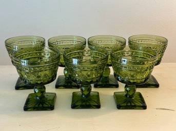 Vintage Indiana Glass Colony Park Lane Green Glass Champagne/Sherbet Stemware - Set Of 7