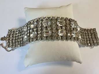 GORGEOUS SIGNED WEISS SPARKLING WHITE WIDE RHINESTONE BRACELET