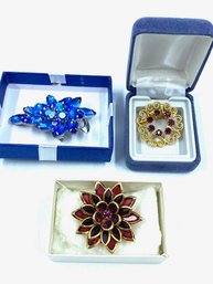 Trio Of Vintage Rhinestone Accented Brooches