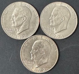 3 Eisenhower Dollars 1971, 1972, 1976