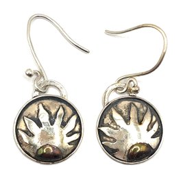 Vintage Sterling Silver Sun Rise With Copper Accent Dangle Earrings