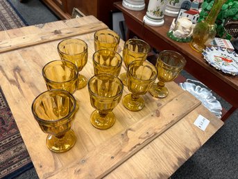 Set Of 9 Amber Goblets