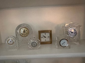 Eclectic 6 Piece Desk Clock Lot Waterford Tiffany Simon Pearce!!!