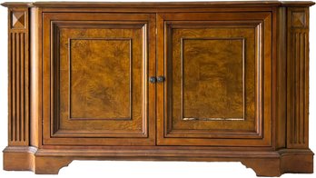 An Elegant Paneled Burl Wood Side Board Or Console Cabinet By Ethan Allen