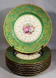 Fine Stack Of 8 Rosenthal Service Plates Having Thick Gold Decoration And Flowers