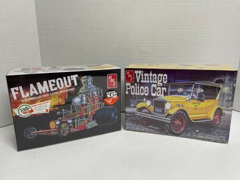 AMT, Pair Of 1/25 Scale Model Kits Vintage Police Car  & Flameout Showrod (#38)