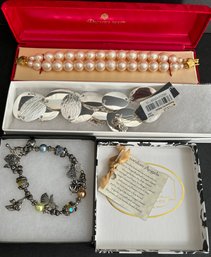 Lot Of 3 Costume Jewelry Pcs. New In Box: Macy's Silver Tone Necklace, NOS Richelieu Bracelet, Praols Bracelet