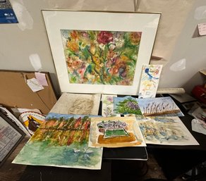 Original Watercolor Art Pictures And One In Wooden Framed Signed By The Artist Jean Carrozza 98. DC/WA-A