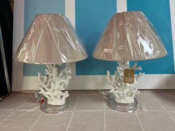 Pair Of White Coral Lamps- NEW