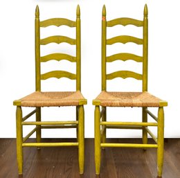 A Pair Of Vintage Ladder Back Rush Seated Side Chairs