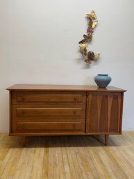 1960s Walnut Mid-Century Modern Server/Buffet/Credenza With Solid Brass Pulls, Made In NYC