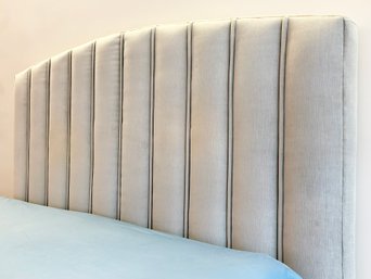 A Custom Designed Pleated Velvet King Headboard In Art Deco Style