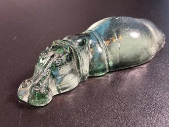 A Super Fun Hippo Paperweight In Green Glass