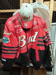 DALE EARNHARDT JR. BUDWEISER Leather Racing Jacket And Leather Hat- Originally $495-