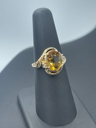 Stunning Citrine & Diamond Accent 14k Yellow Gold Ring