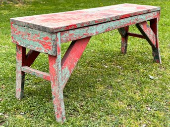 An Antique Rustic Wood Farm Bench - Gorgeous Patinated Finish!