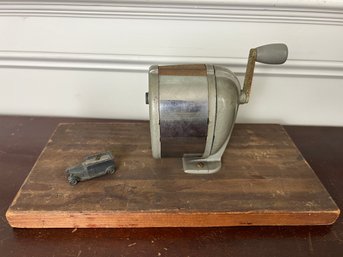 Antique Metal Car Form Pencil Sharpener & Vintage Crank Pencil Sharpener