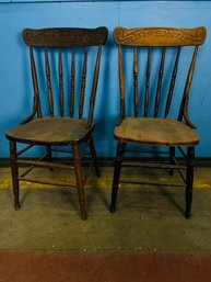Pair Of Plank Seat Kitchen Chairs