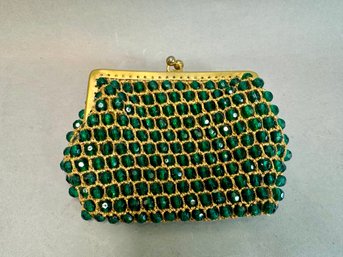 Vintage Bergdoff Goodman Green Beaded Clutch Purse