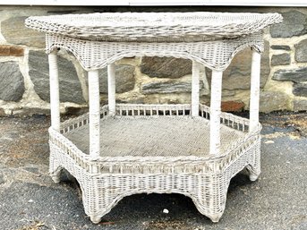 A Vintage Wicker Octagonal Coffee Or Side Table