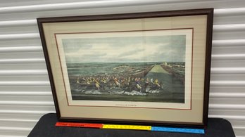 Tottenham Corner Color Engraving  Published Londong 1871 Horse Races 27x28 Matted Framed Glass