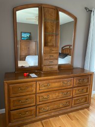 Gorgeous Burlwood Dresser With Lighted Center Shelves