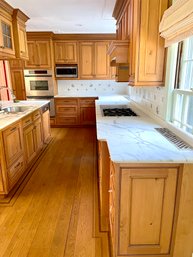 A Set Of Custom Hand Glazed Kitchen  Cabinets - Uppers - Lowers And Italian Calacatta Gold Marble Counter