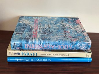 3 Piece Lot Of Hardcovered Coffee Table Books: Jews In America, Israel Splendors & Max-Agostini