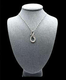 Sterling Silver BGE Designer Textured And Clear Stone Pendant Twisted Chain Necklace