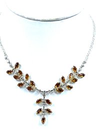 Dainty Citrine Crystal Rhinestone Evening Drop Necklace