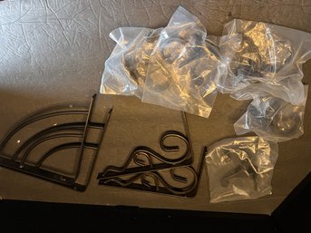 5 Metal Coat Hooks In Packages And 2 Sets Of Metal Shelf Brackets