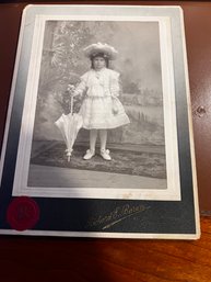 1907 Vintage Photo - Young Girl With Parasol