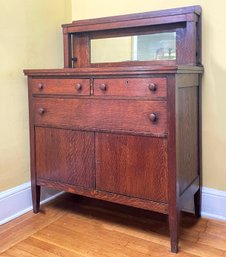 A 19th Century Mission Oak Sideboard With Mirror Top