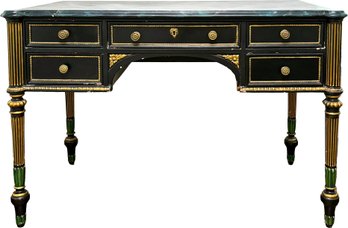 A Parcel-Gilt Neoclassical Writing Desk With Faux Marble Top In Style Of Maison Jansen