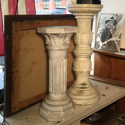 Pair Of Decorative Plaster Pedestals - With Patinated Finish - Great For Displaying - Statues - Plants & More