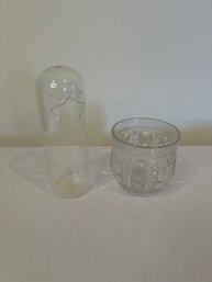 Vintage Hand Blown Glass Bird Snack Dispenser And Glass Vase