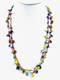 Vintage Single Strand Glass Bead Confetti Necklace