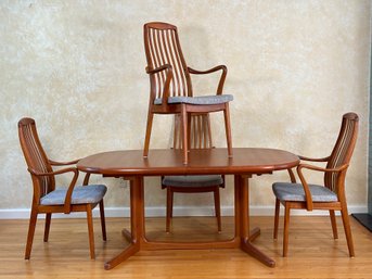 A Gorgeous Vintage Danish Modern Dining Table & Chairs, Made In Denmark By E. Valentinsen