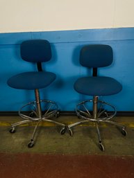 Pair Of Blue Vinyl Lab Chairs