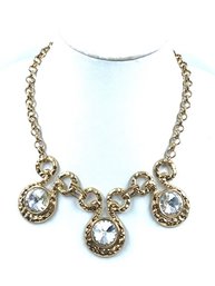 Goldtone W/ Clear Stones Statement Necklace