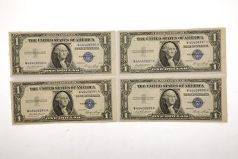 1935E Silver Certificate $1 Banknote With Blue Seal 4 Consecutive Serial Numbers!
