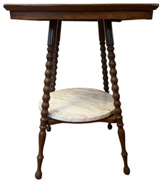 Late 19th Century Parlor Table With Bobbin Wood Legs And Swivel Marble Lower Base