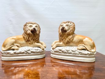 Pair Of 19th Century Staffordshire Lions - Appraisal Attached