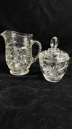 Vintage Cut Glass Creamer And Sugar Bowl With Lid